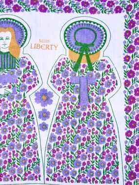 Vintage 60's Liberty Of London 100% Linen Purple Floral Tea Towel